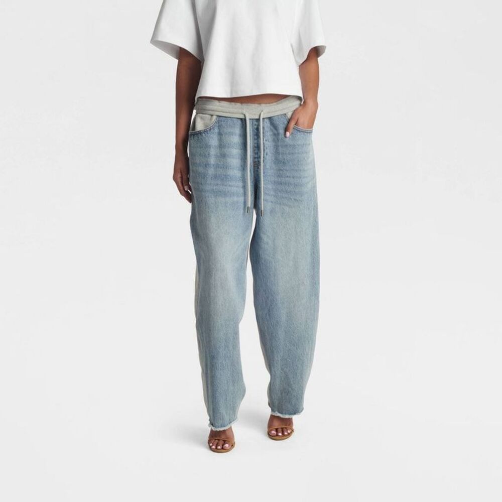 Women's Mid-Rise 'The Kee Denim Sweatpant' - Light Wash/Heather Gray XL